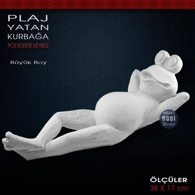 Yatan Güneşlenen Kurbağa Heykeli (38x17 cm) Ham Polyester - 1