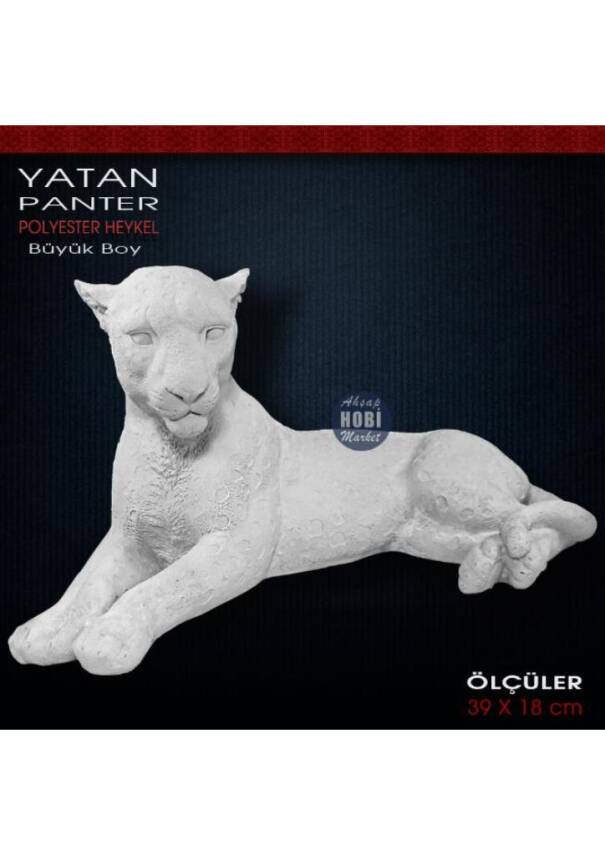 Yatan Panter Heykeli Büyük (39x18 cm) Ham Polyester - 1