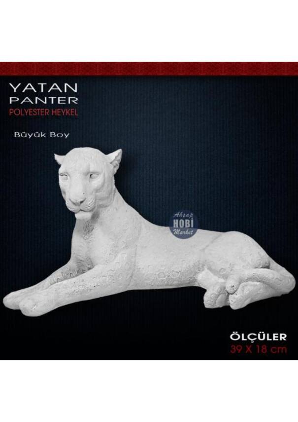 Yatan Panter Heykeli Büyük (39x18 cm) Ham Polyester - 2