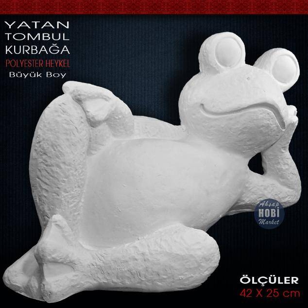 Yatan Tombul Kurbağa Heykeli (42x25 cm) Ham Polyester - 1