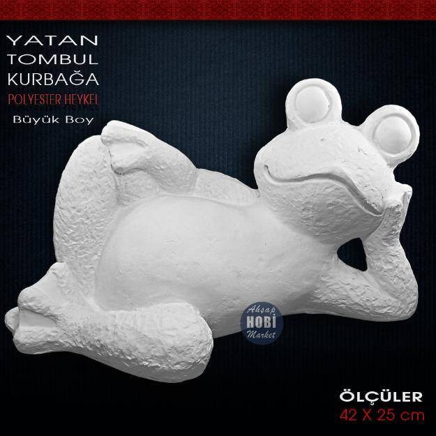Yatan Tombul Kurbağa Heykeli (42x25 cm) Ham Polyester - 2