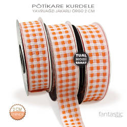 Yavruağzı Beyaz Pötikare Jakarlı Kurdele (Genişlik 2 cm) 1 Metre - Tual Hobi Sanat