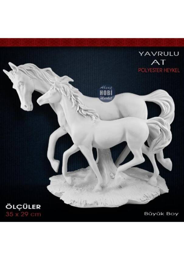 Yavrulu At Heykeli Büyük (35x29 cm) Ham Polyester - 1