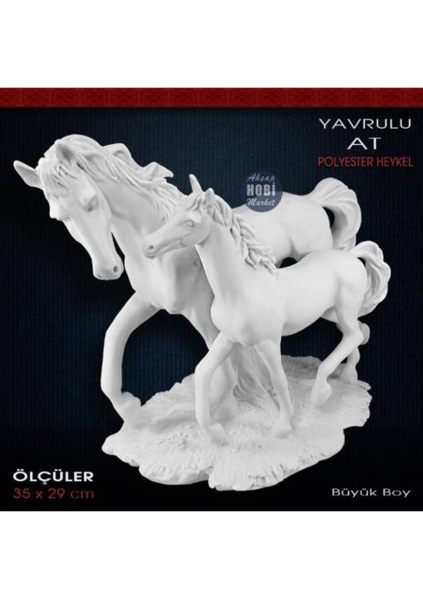 Yavrulu At Heykeli Büyük (35x29 cm) Ham Polyester - 2