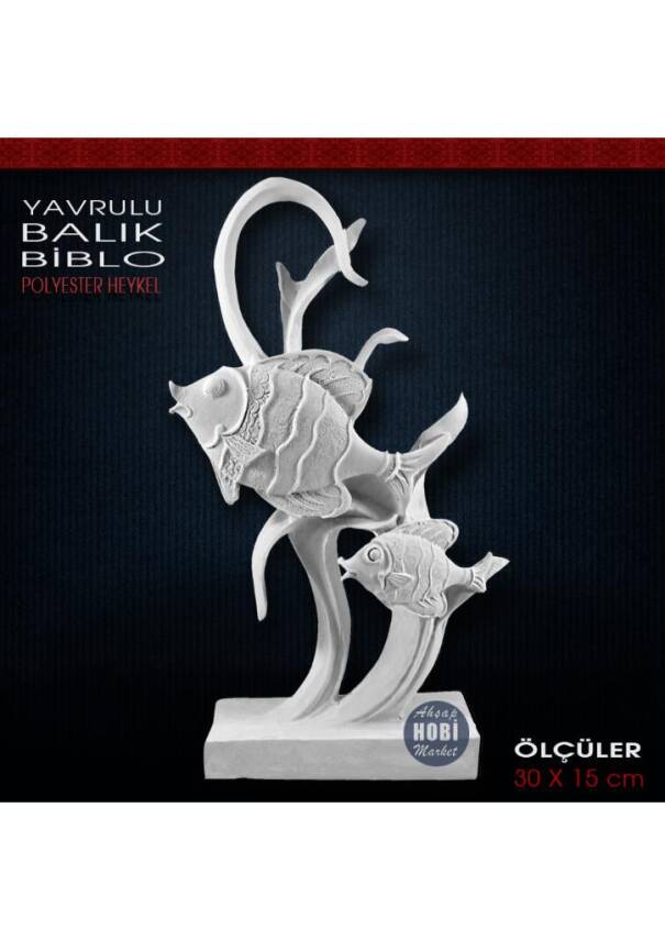 Yavrulu Balık Biblo Heykeli (30x15 cm) Ham Polyester - 1