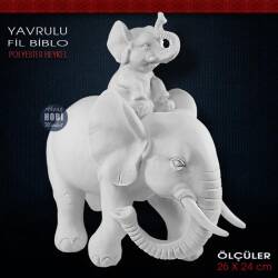 Yavrulu Fil Biblo Heykeli (26x24 cm) Ham Polyester - Tual Hobi Sanat