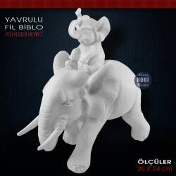 Yavrulu Fil Biblo Heykeli (26x24 cm) Ham Polyester - Tual Hobi Sanat (1)