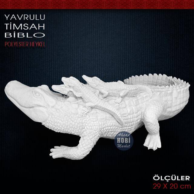 Yavrulu Timsah Biblo Heykel (29x20 cm) Ham Polyester - 1