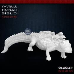 Yavrulu Timsah Biblo Heykel (29x20 cm) Ham Polyester - Tual Hobi Sanat (1)