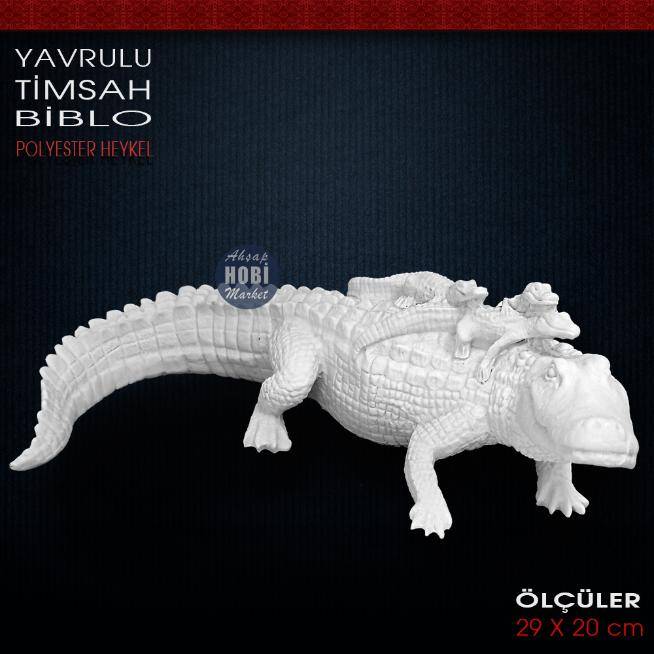 Yavrulu Timsah Biblo Heykel (29x20 cm) Ham Polyester - 2