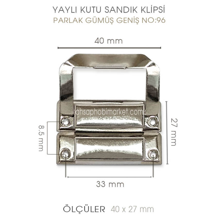 Yaylı Kutu ve Sandık Klipsi Geniş (40x27 mm) Nikel Gümüş - 3