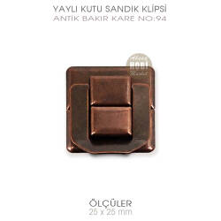 Yaylı Kutu ve Sandık Klipsi Kare (25x25 mm) Antik Bakır - Tual Hobi Sanat