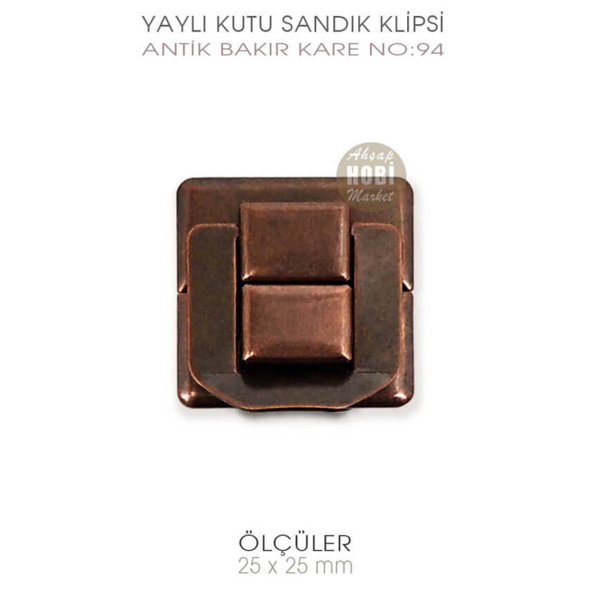 Yaylı Kutu ve Sandık Klipsi Kare (25x25 mm) Antik Bakır - 1