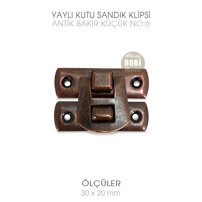 Yaylı Kutu ve Sandık Klipsi Küçük (30x20 mm) Antik Bakır - 1
