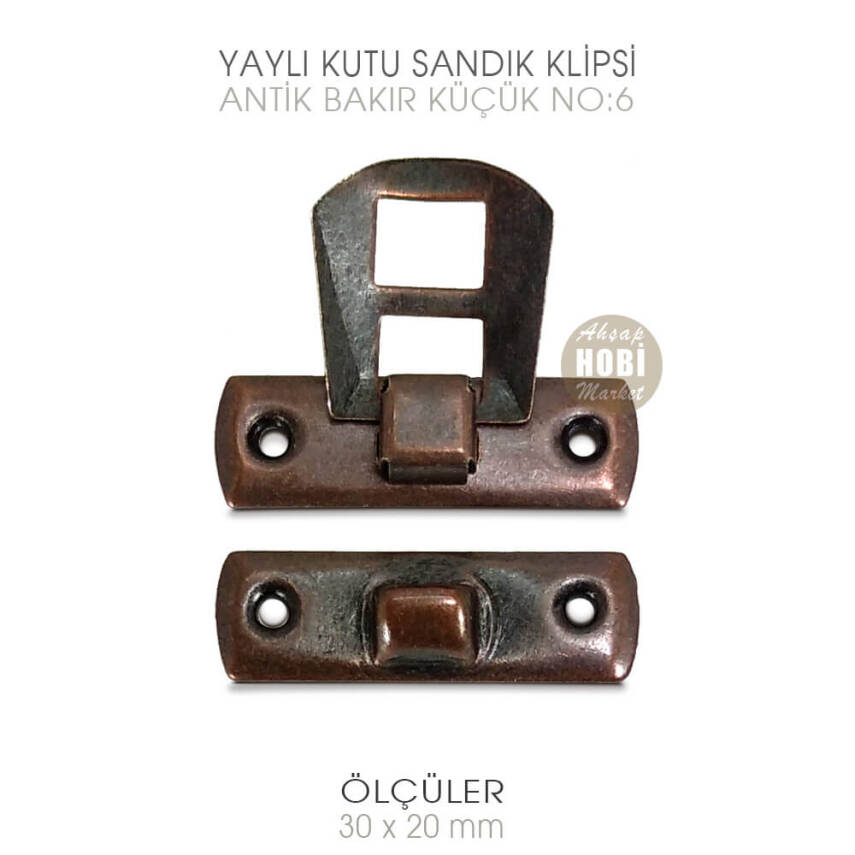 Yaylı Kutu ve Sandık Klipsi Küçük (30x20 mm) Antik Bakır - 3
