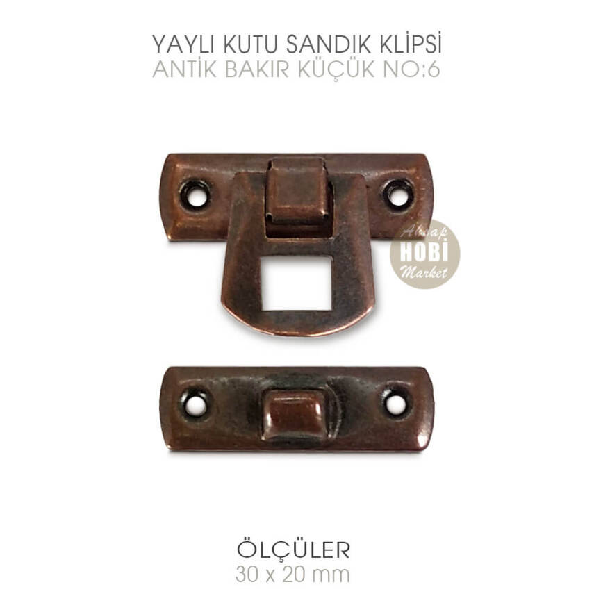 Yaylı Kutu ve Sandık Klipsi Küçük (30x20 mm) Antik Bakır - 4