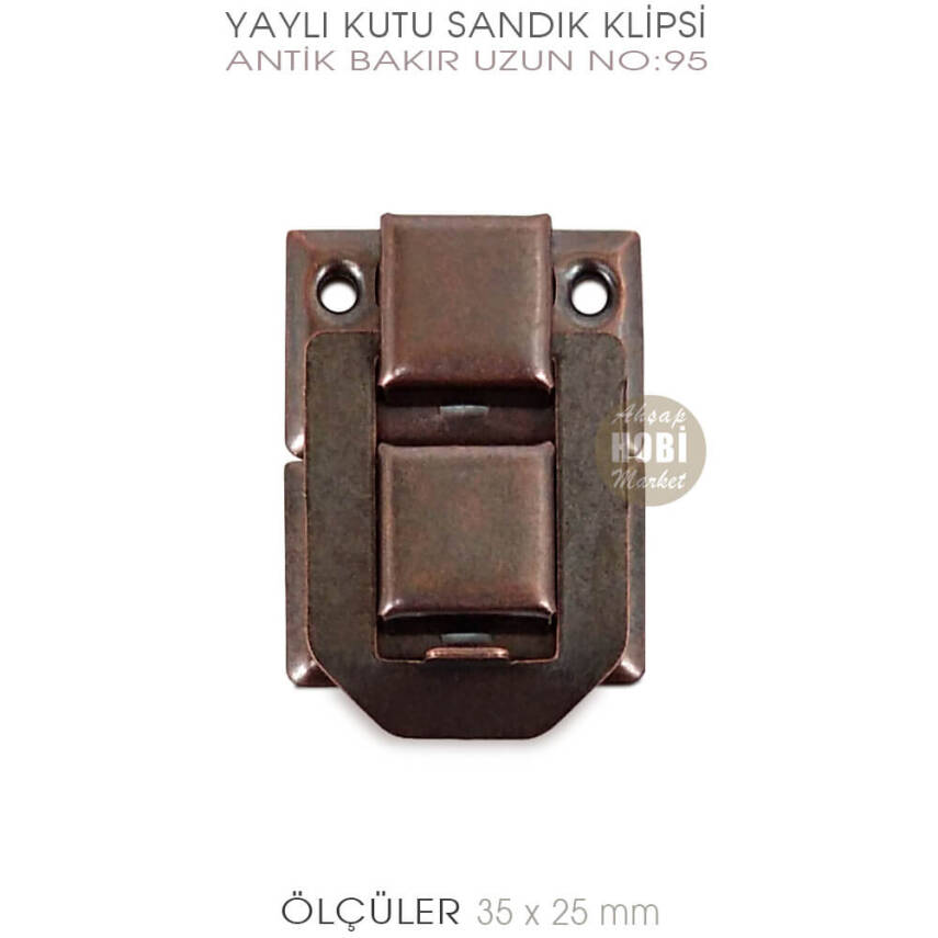 Yaylı Kutu ve Sandık Klipsi Uzun (35x25 mm) Antik Bakır - 1