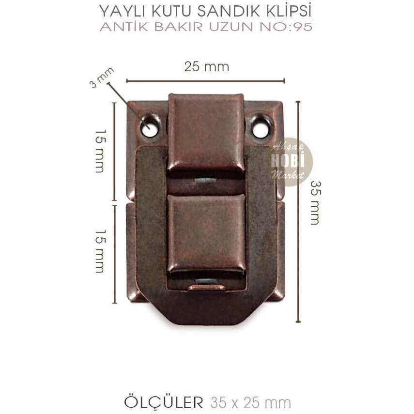 Yaylı Kutu ve Sandık Klipsi Uzun (35x25 mm) Antik Bakır - 2