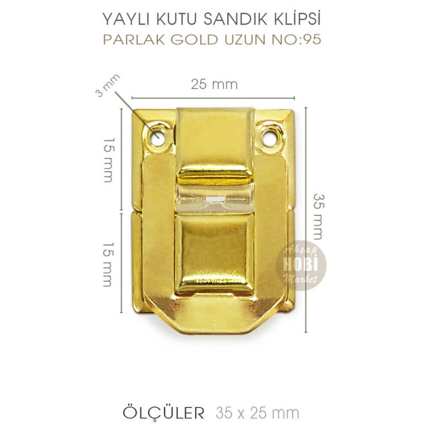 Yaylı Kutu ve Sandık Klipsi Uzun (35x25 mm) Sarı Gold - 2