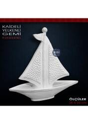Yelkenli Gemi Biblo Heykeli (25x24 cm) Ham Polyester - Tual Hobi Sanat (1)