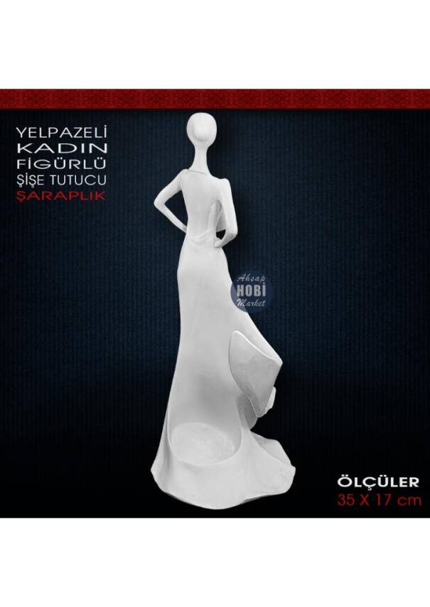 Yelpazeli Kadın Figürlü Şişe Tutucu Şaraplık (35x17 cm) Ham Polyester - 2