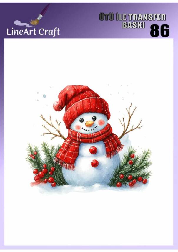 Yılbaşı Kardan Adam Desenli Kumaş Transfer Kağıdı LNT-K086 (20x20 cm) - 1