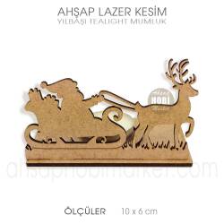 Yılbaşı Kızaklı Tealight Mumluk (10x6 cm) Ahşap Lazer Kesim - Tual Hobi Craft İst