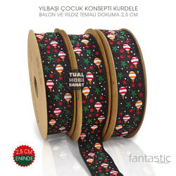 Balon Yıldız Detaylı Dokuma Kurdele (Genişlik 2,5 cm) 1 Metre - Tual Hobi Sanat