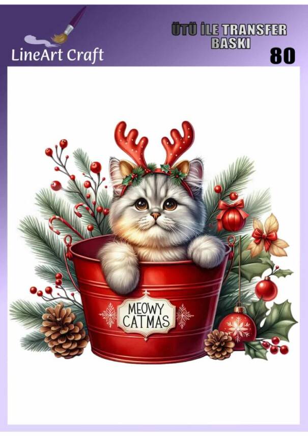 Yılbaşı ve Kedi Desenli Kumaş Transfer Kağıdı LNT-K080 (20x20 cm) - 1
