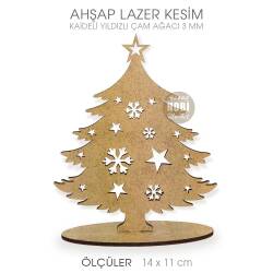 Yıldızlı Çam Ağacı Yılbaşı Süsü (14x11 cm) Ahşap Lazer Kesim - Tual Hobi Craft İst