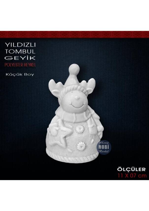 Yıldızlı Tombul Geyik Biblo (11x7 cm) Ham Polyester - 1