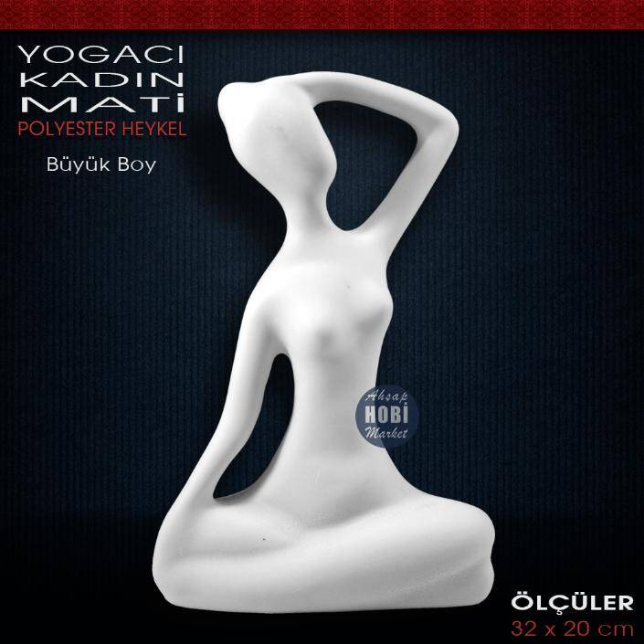 Yogacı Kadın Heykeli Mati Büyük (32x20 cm) Ham Polyester - 1