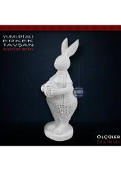 Yumurta Tutan Erkek Tavşan Biblo (24x10 cm) Ham Polyester - Tual Hobi Sanat