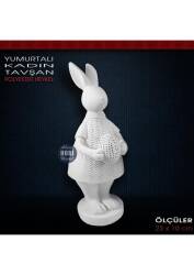Yumurta Tutan Kadın Tavşan Biblo (23x10 cm) Ham Polyester - Tual Hobi Sanat