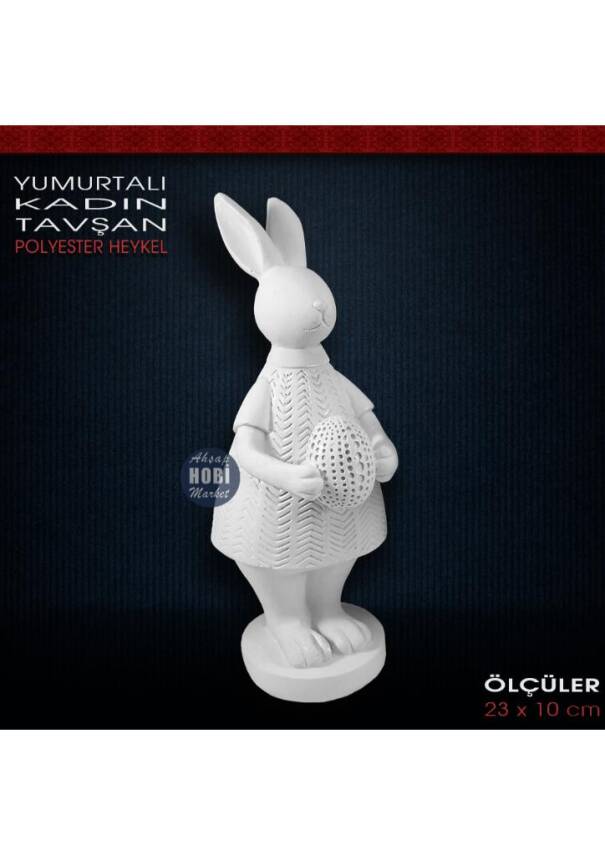 Yumurta Tutan Kadın Tavşan Biblo (23x10 cm) Ham Polyester - 1