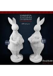 Yumurta Tutan Tavşanlar Biblo Seti (2 Parça) Ham Polyester - Tual Hobi Sanat
