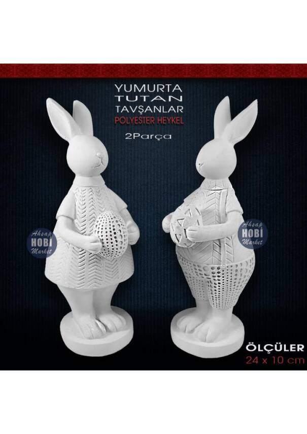 Yumurta Tutan Tavşanlar Biblo Seti (2 Parça) Ham Polyester - 1