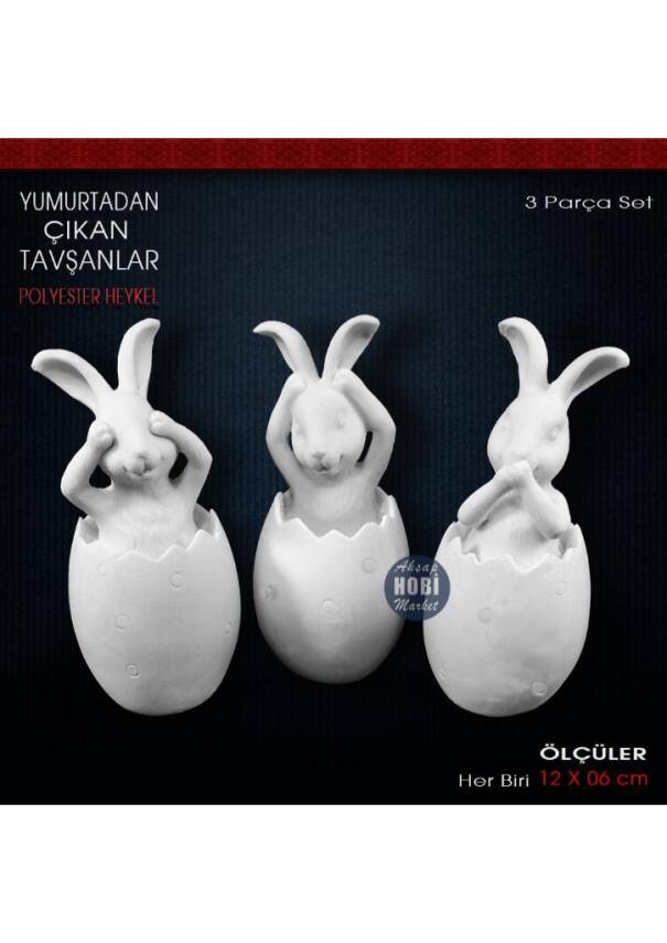 Yumurtadan Çıkan Tavşanlar Biblo Seti (3 Parça) - 1