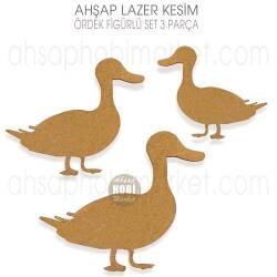 Yürüyen Ördek Figürlü Ahşap Lazer Kesim Süsler (3 Parça) - Tual Hobi Sanat