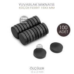 Yuvarlak Mıknatıs Küçük Boy Ferrit 15x3 mm 100 adet - Tual Hobi Sanat