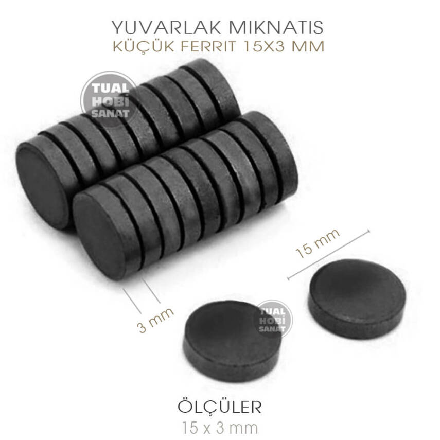 Yuvarlak Mıknatıs Küçük Boy Ferrit 15x3 mm 100 adet - 2