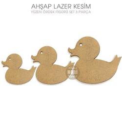 Yüzen Ördek Figürlü Süsler (3 Parça) Ahşap Lazer Kesim - Tual Hobi Sanat