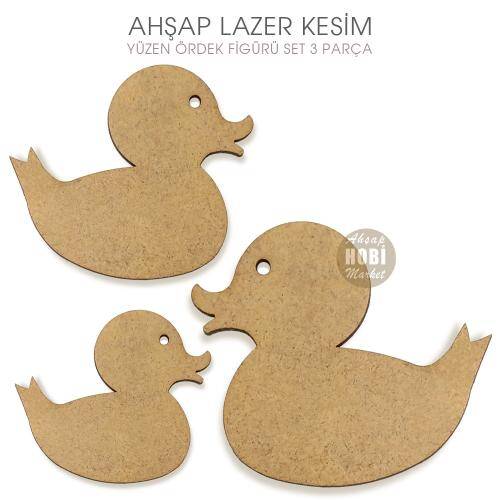Yüzen Ördek Figürlü Süsler (3 Parça) Ahşap Lazer Kesim - 2