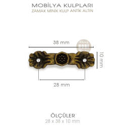 Zamak Mini Mobilya Kulpu (28x38x10 mm) Antik Altın - 3