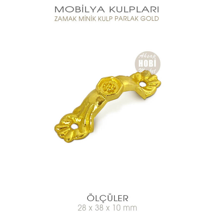 Zamak Mini Mobilya Kulpu (28x38x10 mm) Parlak Gold - 1