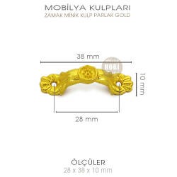 Zamak Mini Mobilya Kulpu (28x38x10 mm) Parlak Gold - 3
