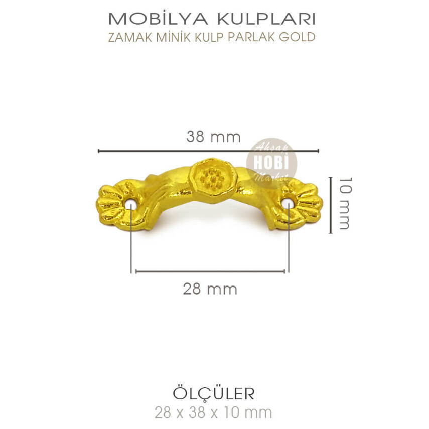 Zamak Mini Mobilya Kulpu (28x38x10 mm) Parlak Gold - 3
