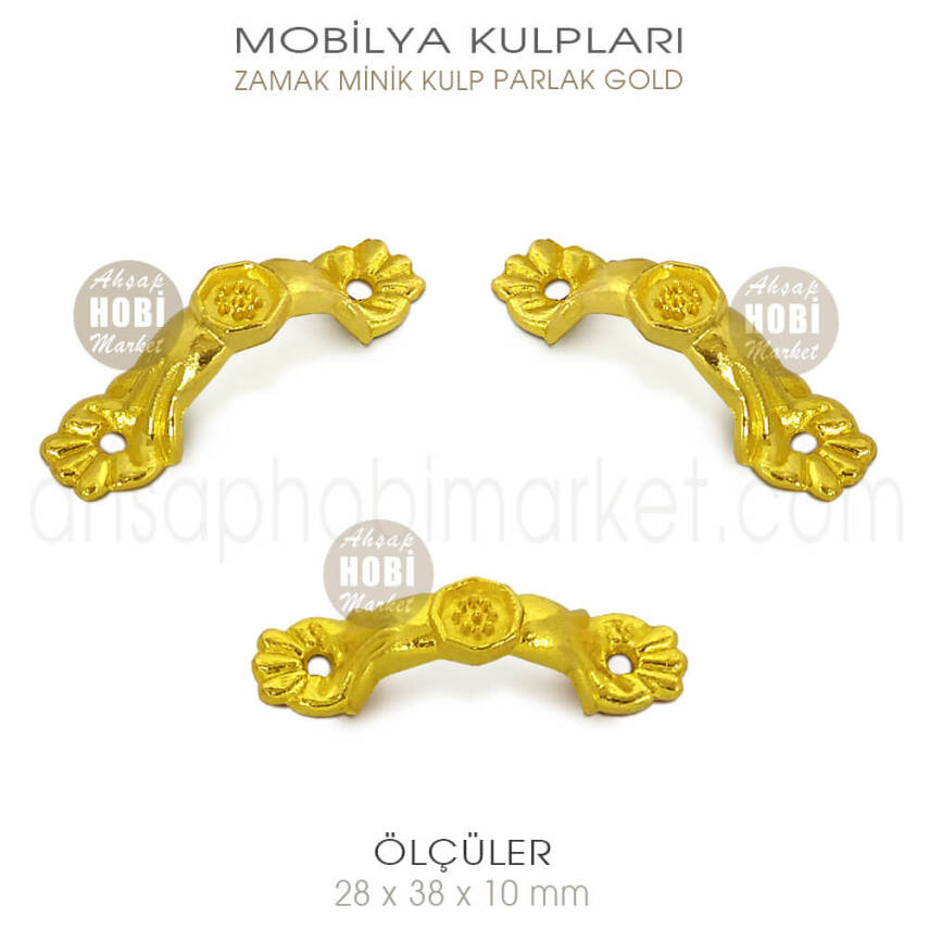 Zamak Mini Mobilya Kulpu (28x38x10 mm) Parlak Gold - 4
