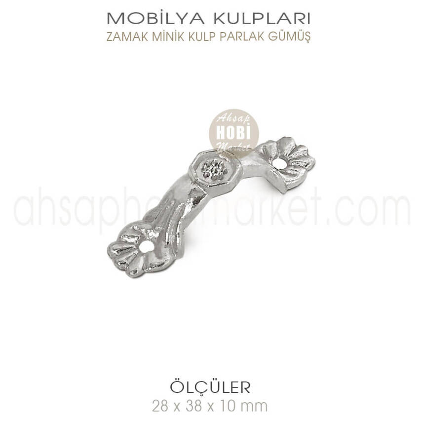Zamak Mini Mobilya Kulpu (28x38x10 mm) Parlak Gümüş - 1
