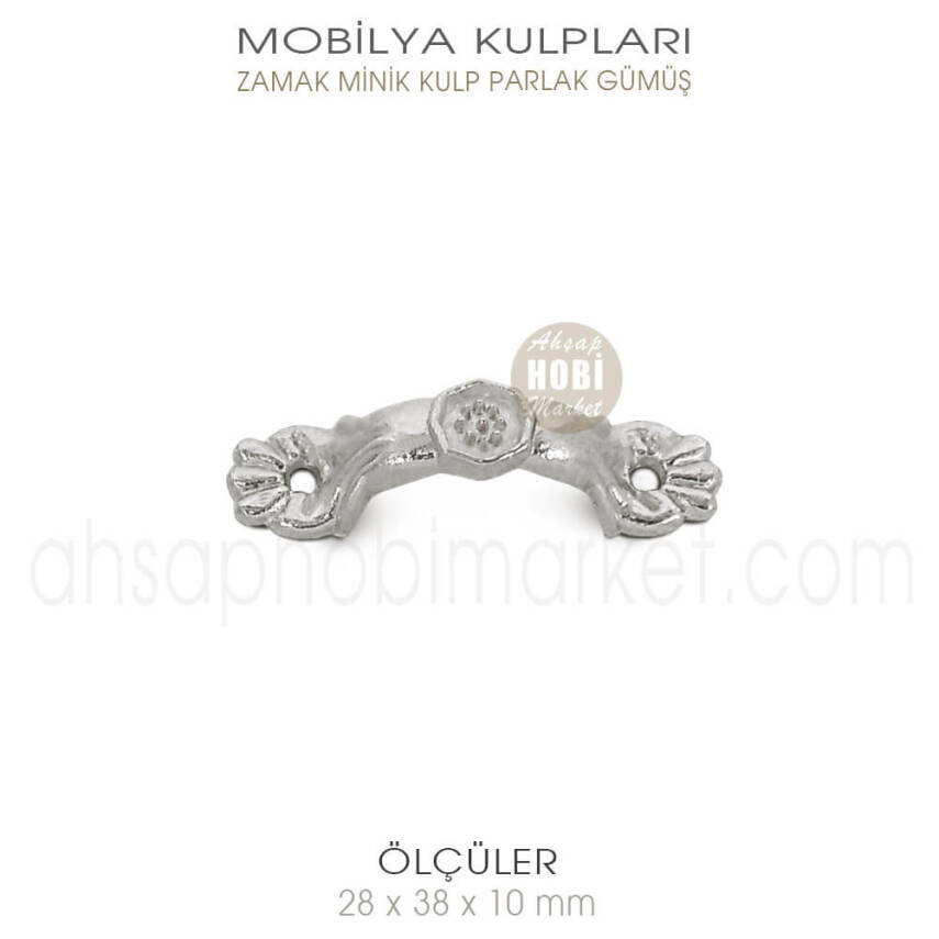 Zamak Mini Mobilya Kulpu (28x38x10 mm) Parlak Gümüş - 2